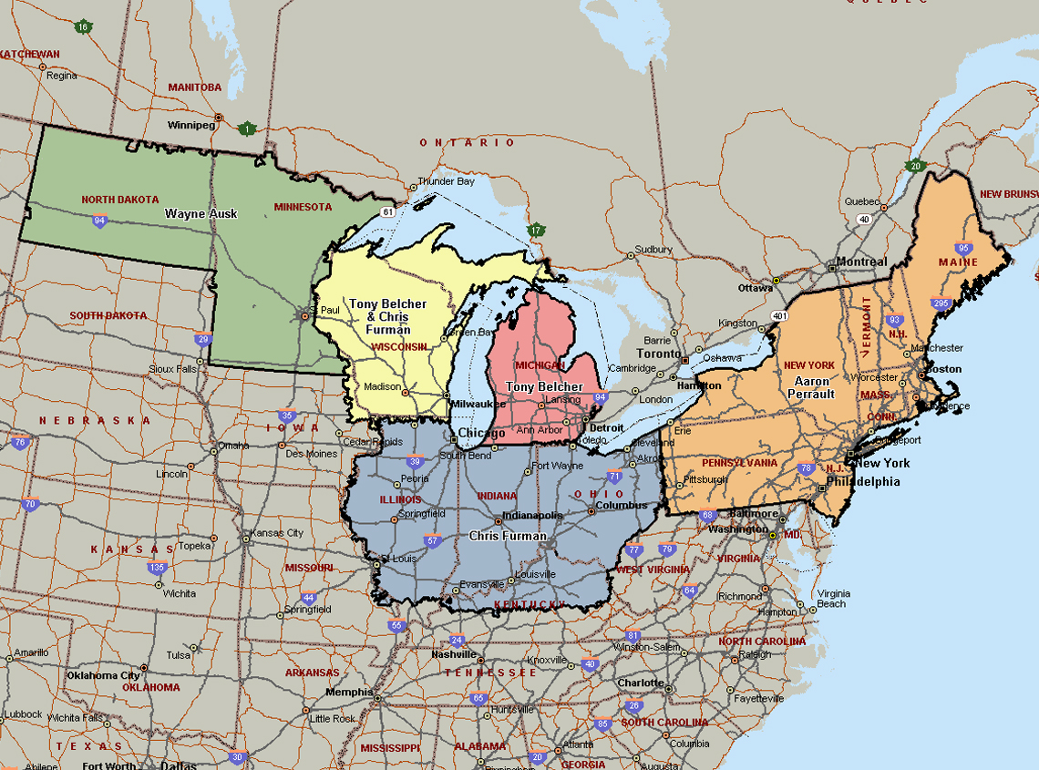 Northeast Midwest Sales Territory Map
