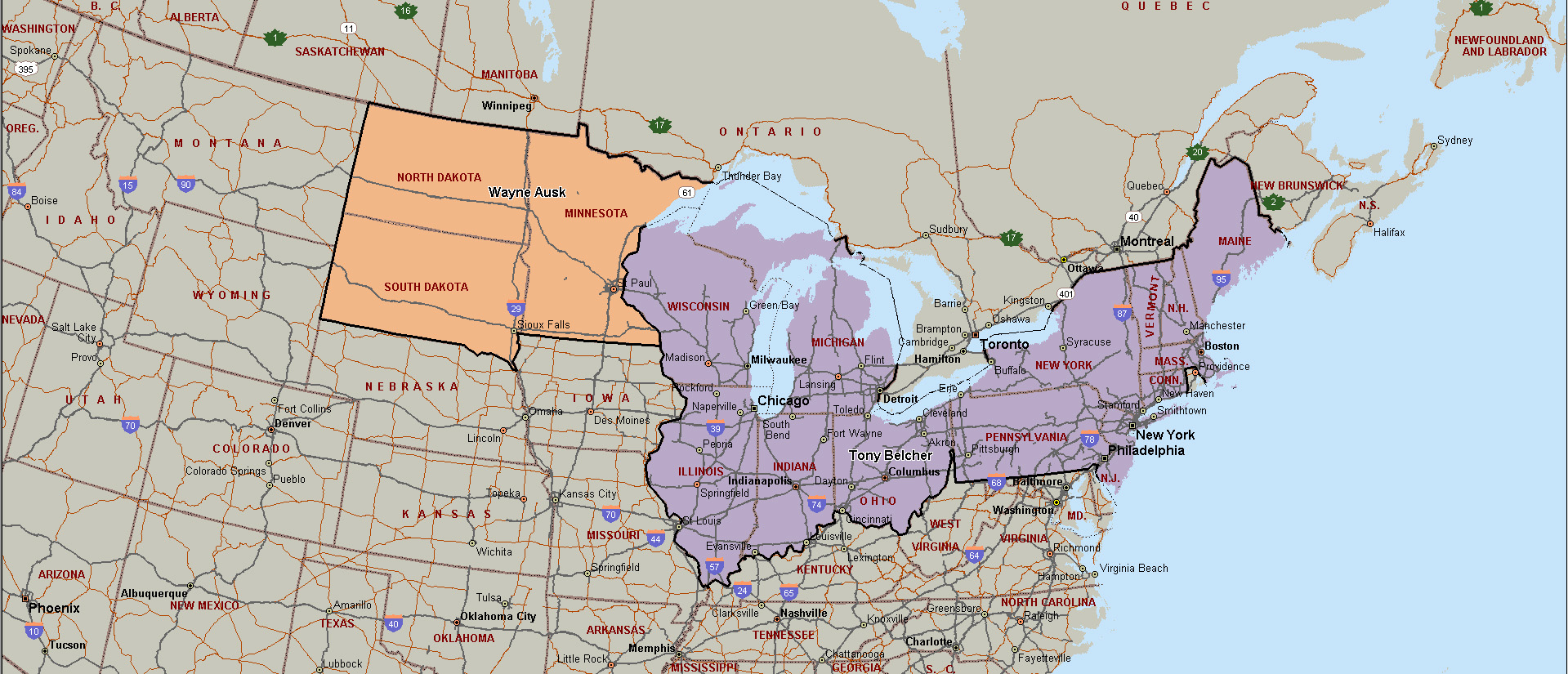 Northeast Midwest Sales Territory Map